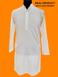 Premium Chikan Kari Kurta White L-2XL