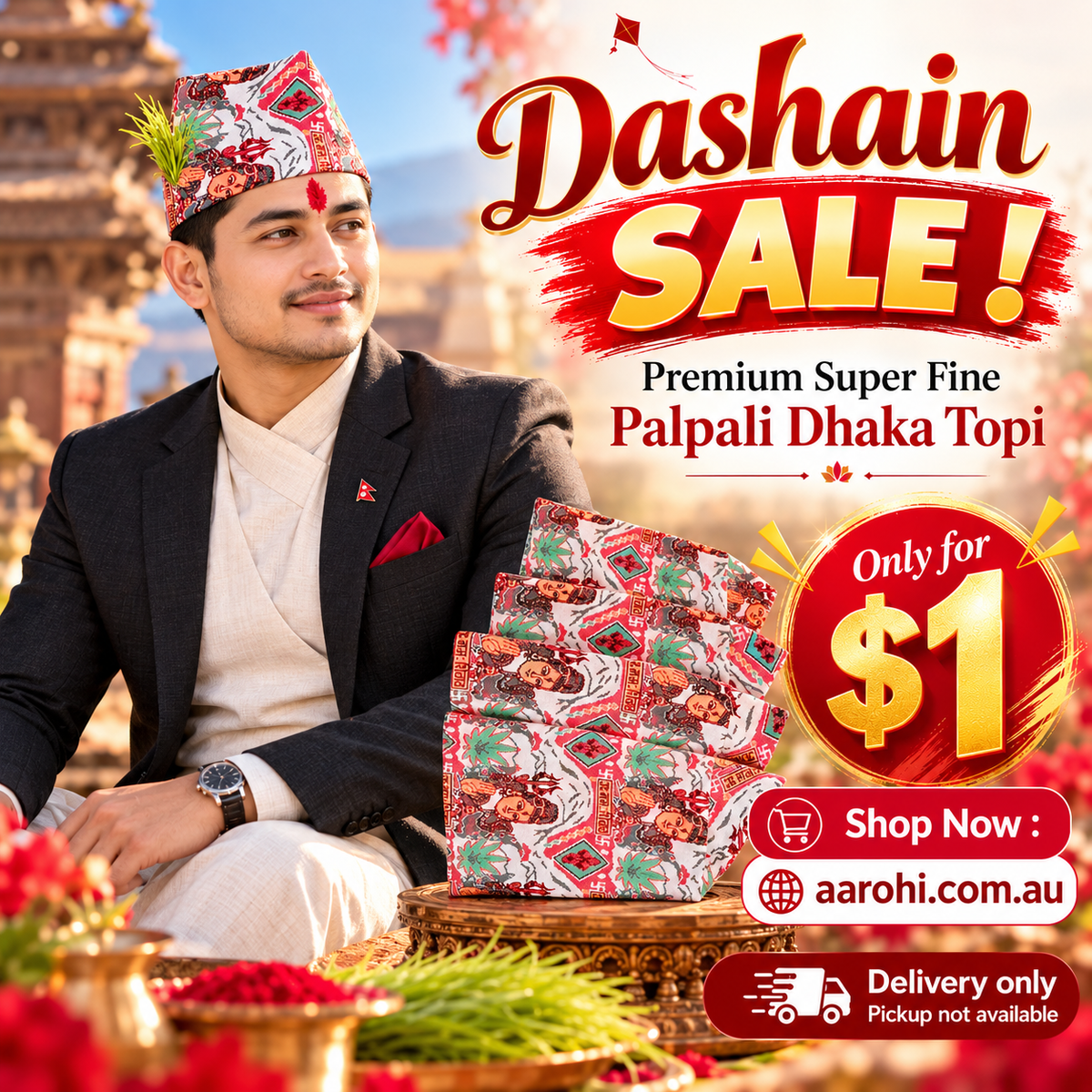 Dashain Special Palpali Dhaka Topi 20-21 Inch