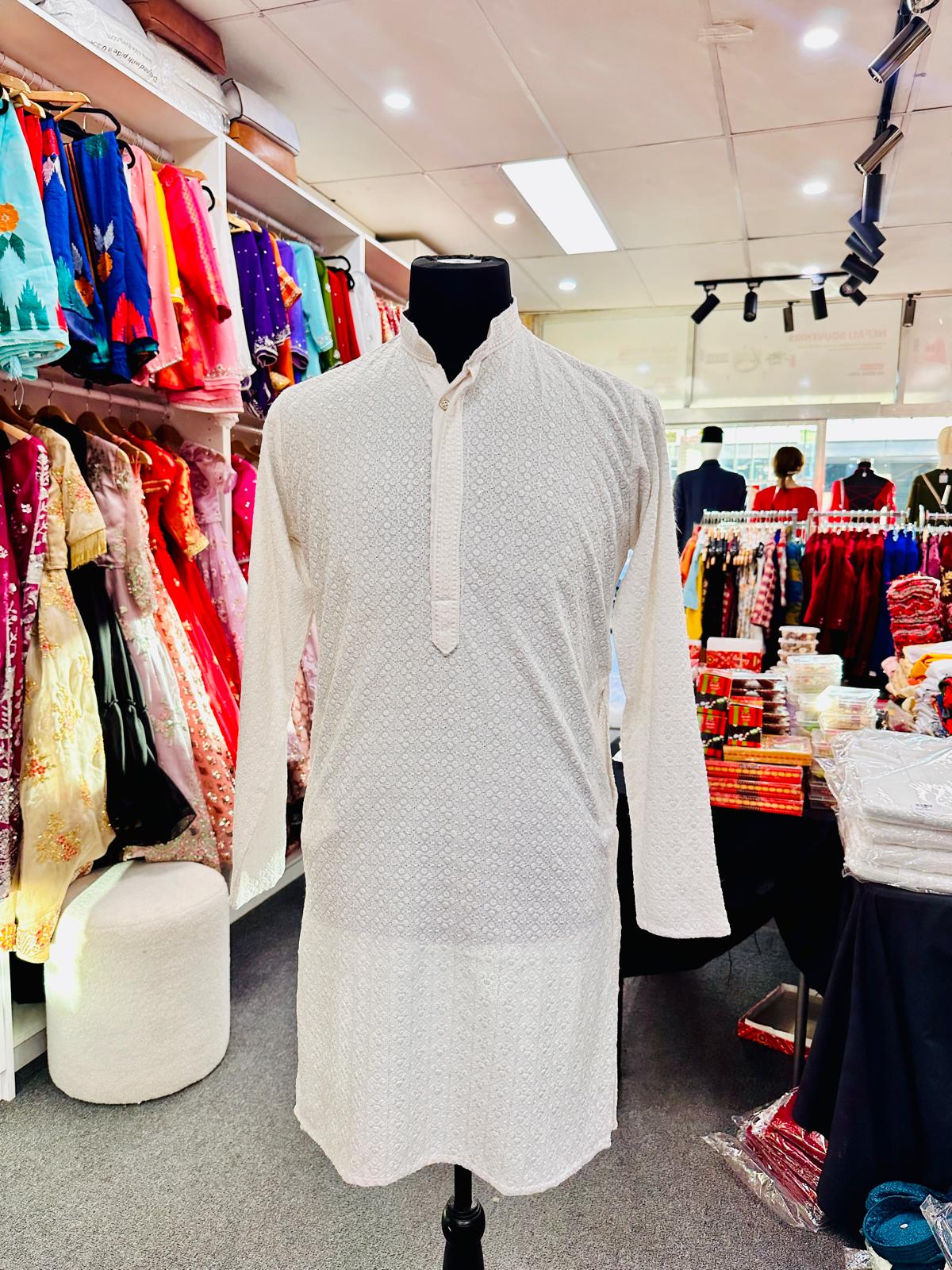Premium Chikan Kari Kurta White L-2XL