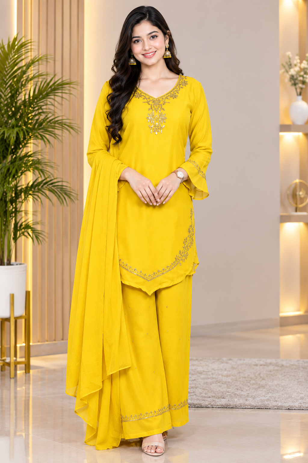 Embroidery Boutique 90s Kurthi Set 34-38,Yellow