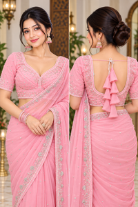 Handwork Saree Set B-pink
