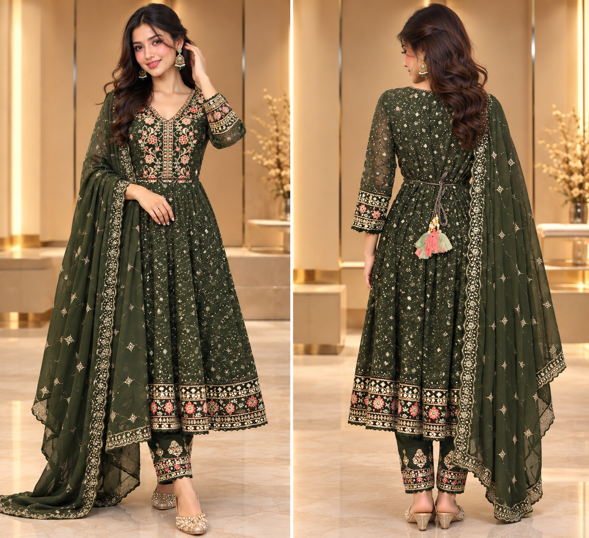New Arrival Forever Hits Premium 3 Pc Party Wear Anarkali Suit Size 38 Fit for 36-38