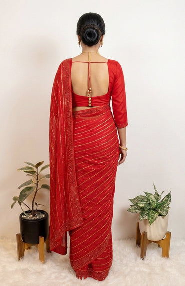 Premium French Silk Saree Red 0826