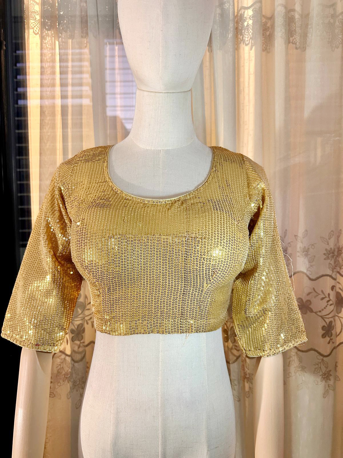 Golden Party Wear Blouse Short Sleeve 34