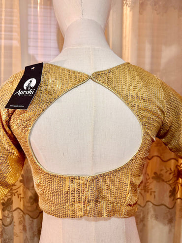 Golden Party Wear Blouse Short Sleeve 34