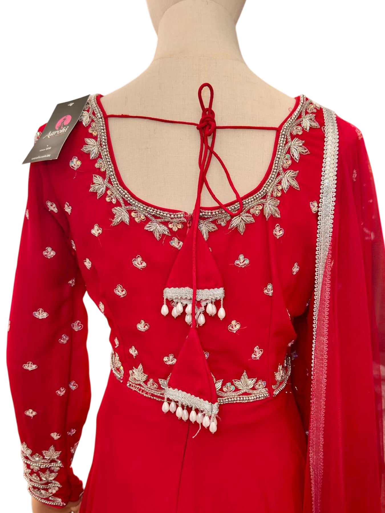 HandWork 3 Pc Designer Anarkali Set-Red 34&40