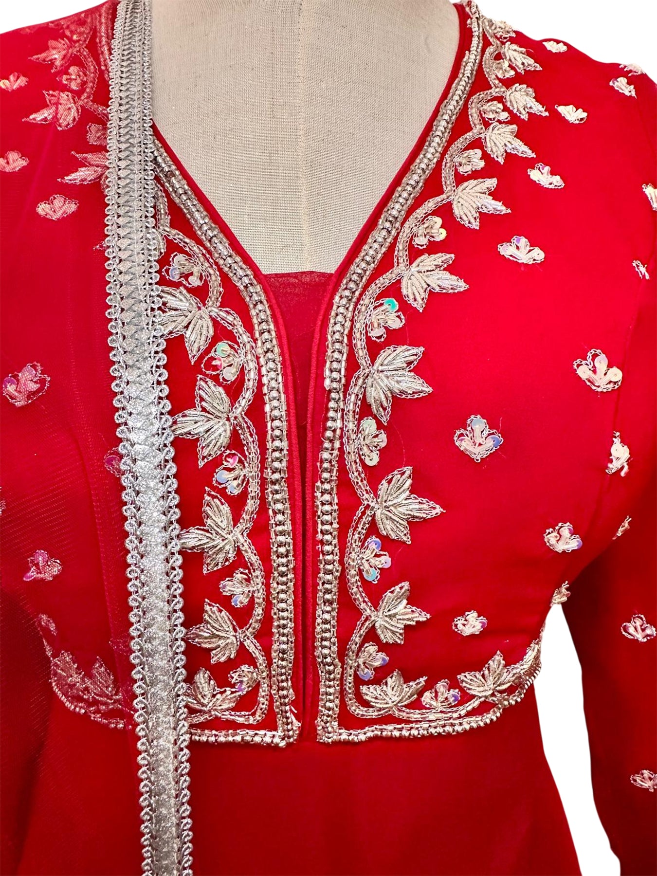 HandWork 3 Pc Designer Anarkali Set-Red 34&40