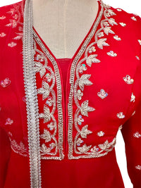 HandWork 3 Pc Designer Anarkali Set-Red 34&40