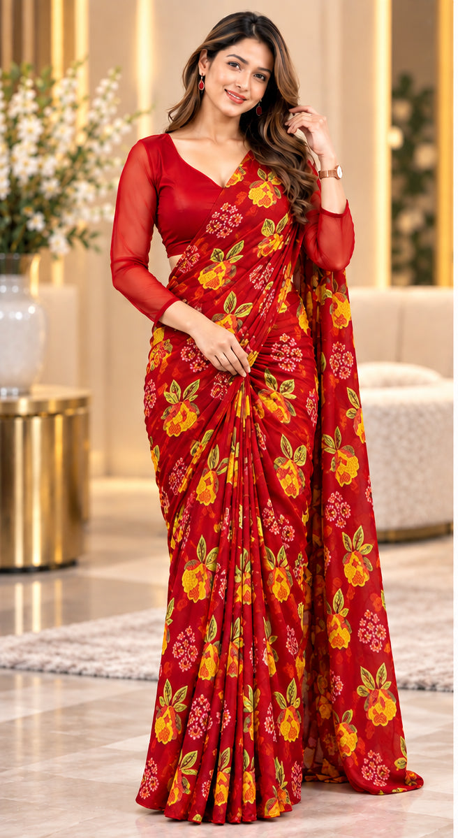 Festival Special Lali Guarans Print Saree-Red | 4 Colors