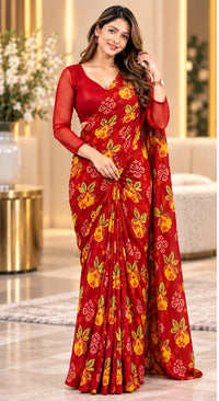 Festival Special Lali Guarans Print Saree-Red | 4 Colors