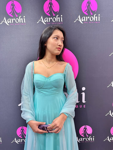 Designer Anarkali Ice Blue 32-34