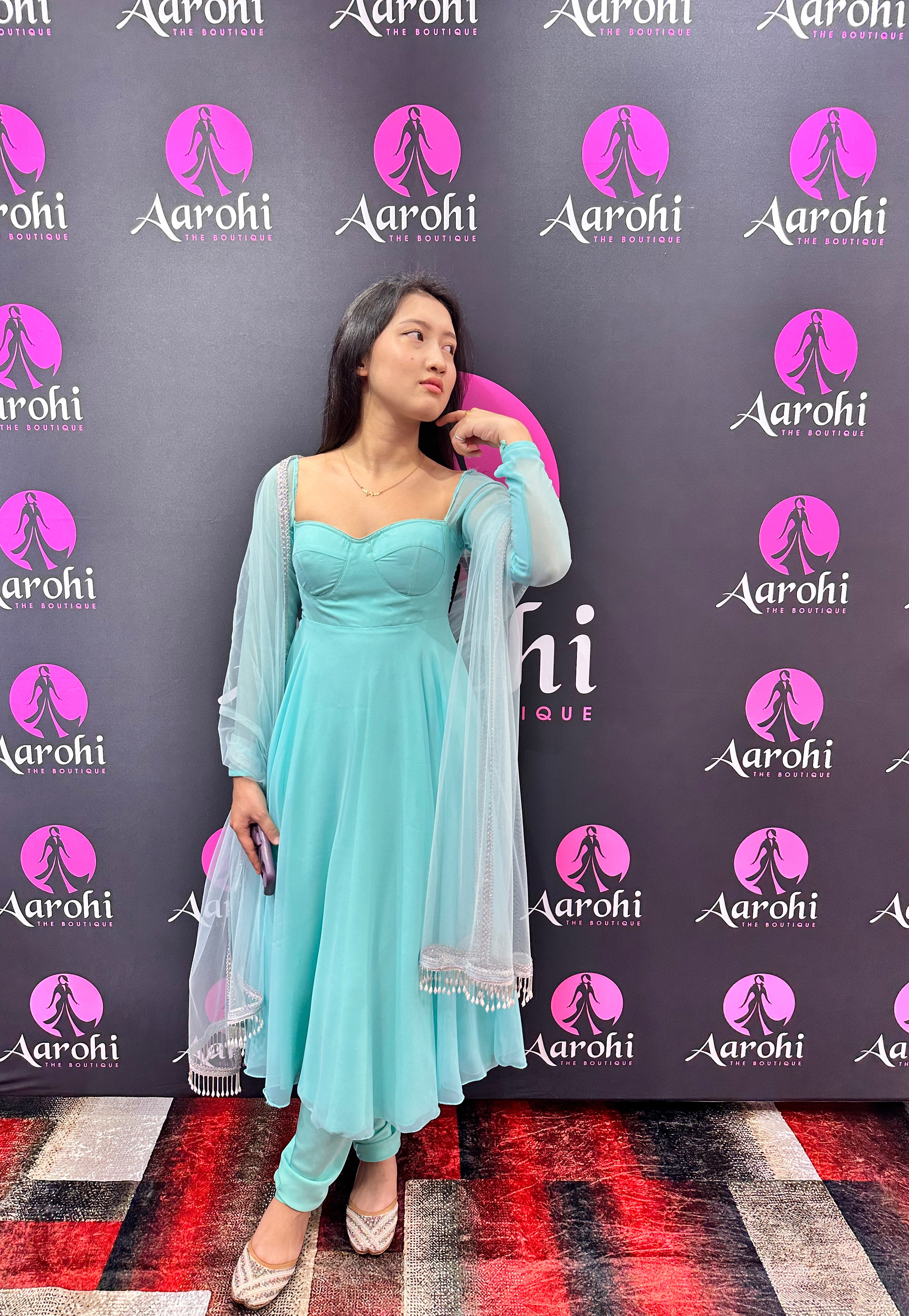 Designer Anarkali Ice Blue 32-34