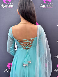 Designer Anarkali Ice Blue 32-34