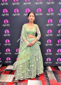 Hand Work Short Length Lehenga Choli-Mint