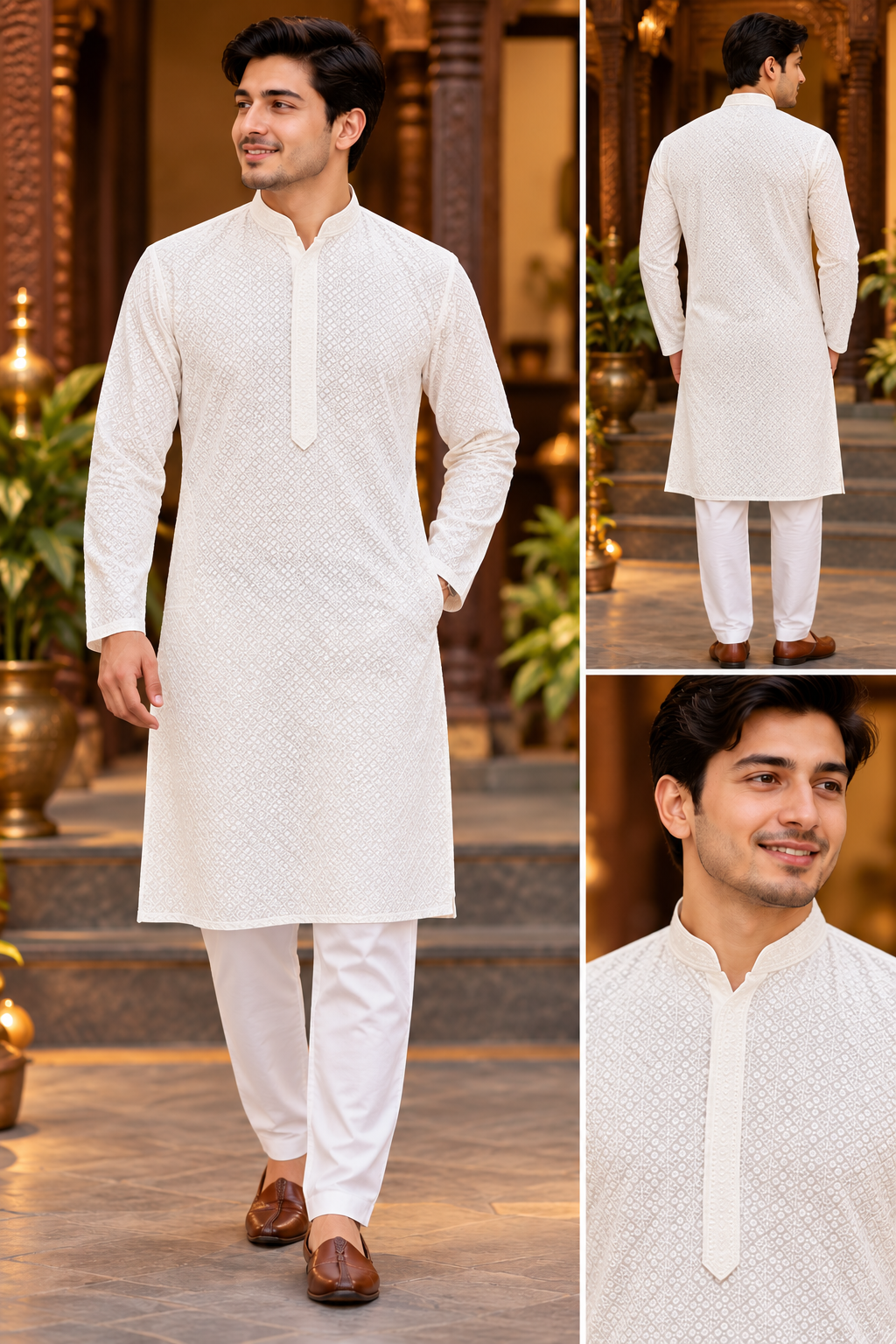 Premium Chikan Kari Kurta White L-2XL