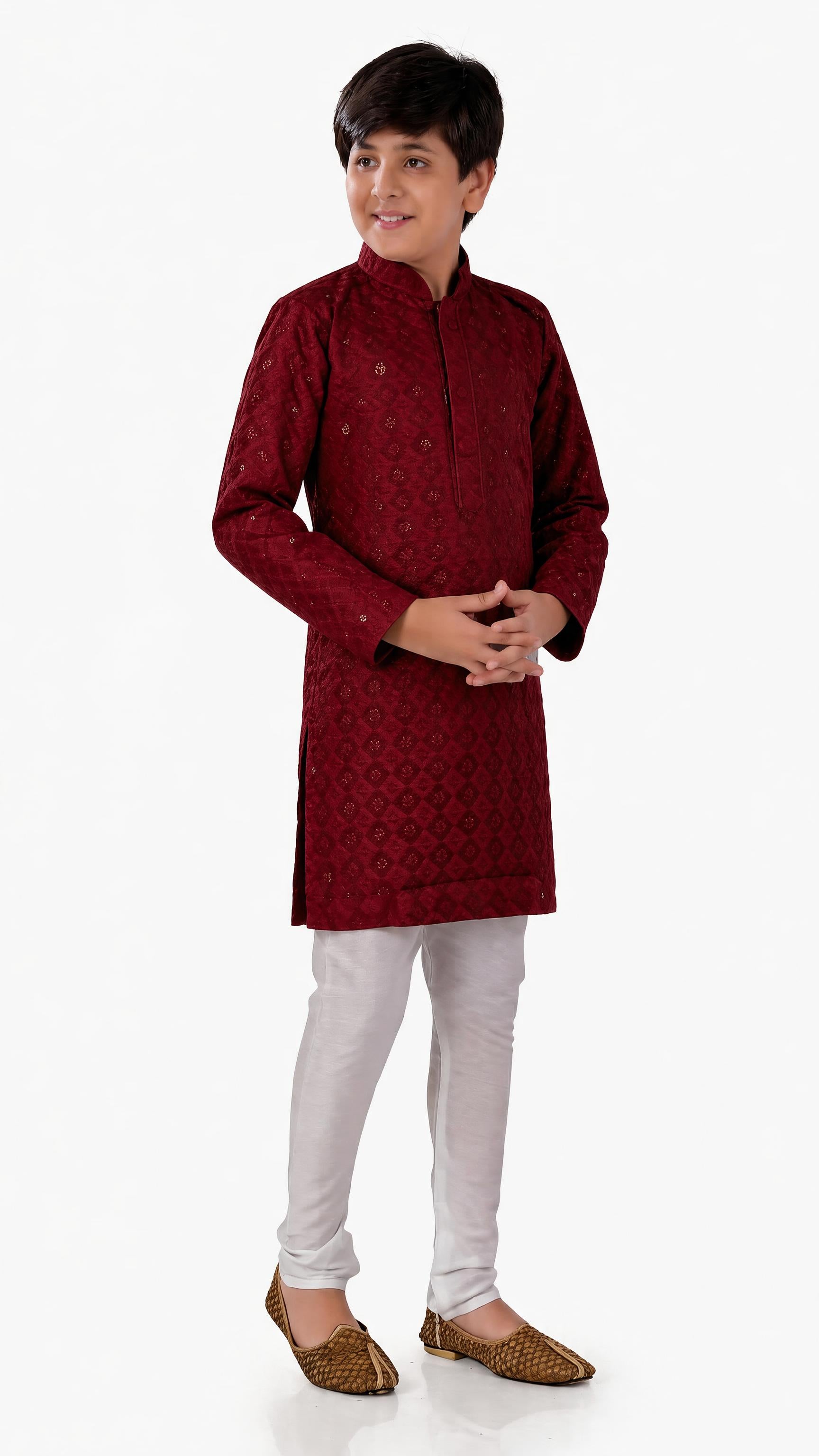 Boys Chikan Kari Kurta With Pyjama | 2 Colors