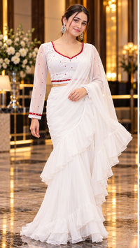 Lehenga Style Saree Set White 36-38