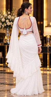 Lehenga Style Saree Set White 36-38