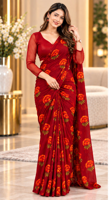 Festival Special Lali Guarans Print Saree-Red | 4 Colors