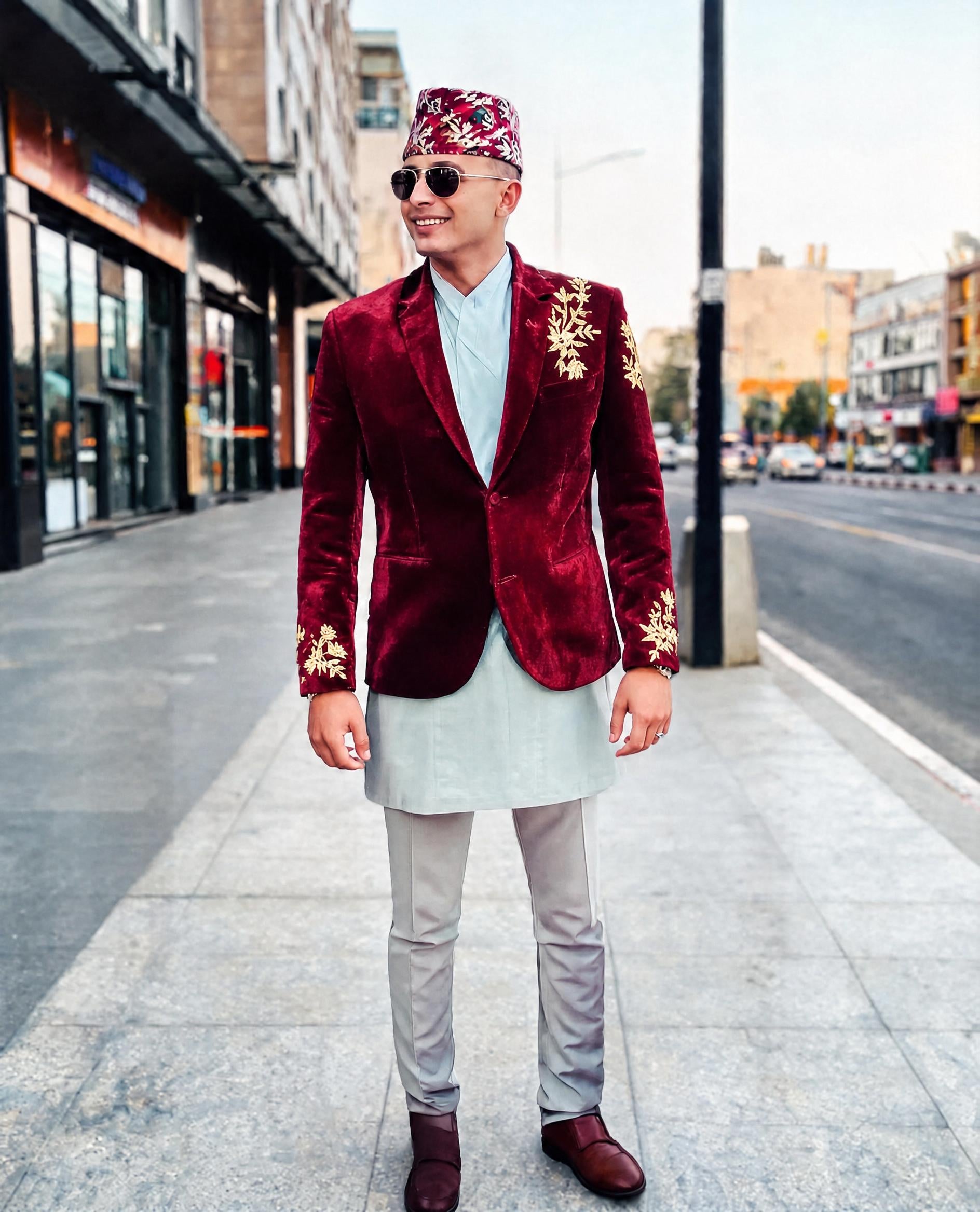 Velvet Kadai Blazer Maroon-Golden Work 36-40