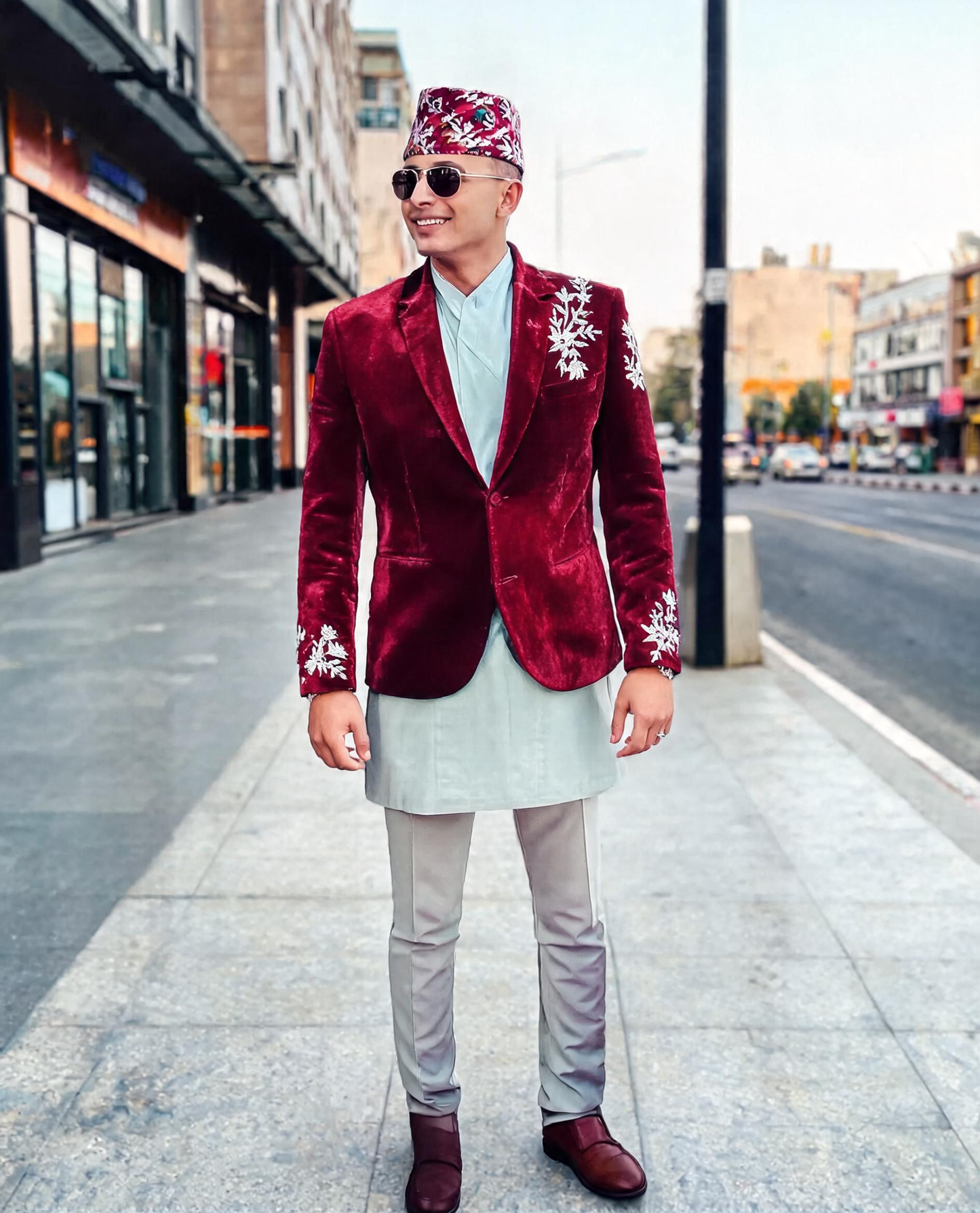 Velvet Kadai Blazer Marron Silver Work 38 (M)
