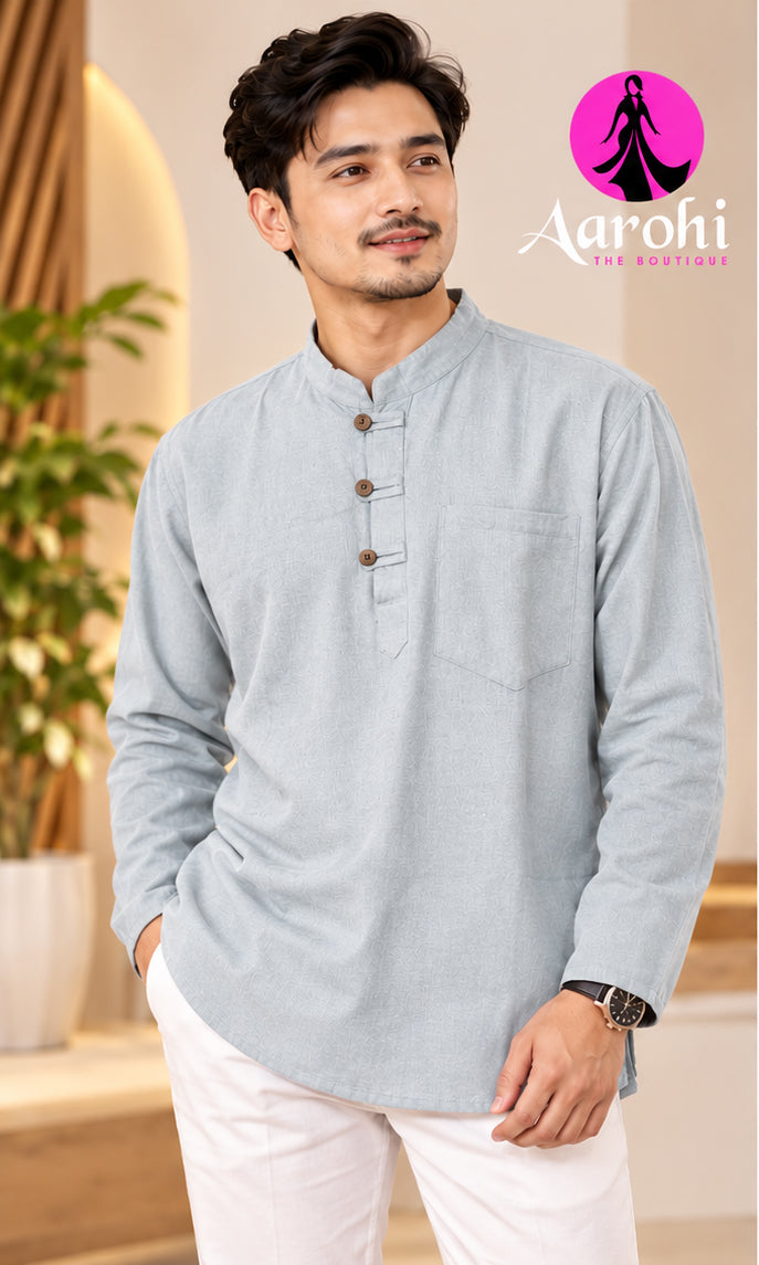 Unisex Nepalese Linen Kurta Small Silver