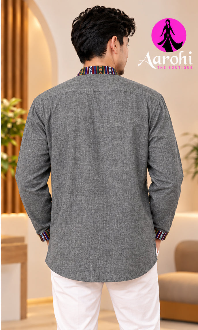 Unisex Nepalese Linen Kurta Medium Gray