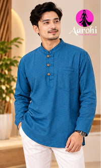 Unisex Nepalese Linen Kurta Small Sky Blue