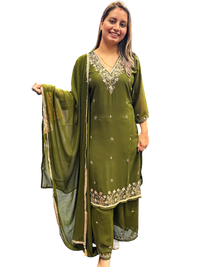 Party Wear Hand Work Kurta Suit Green