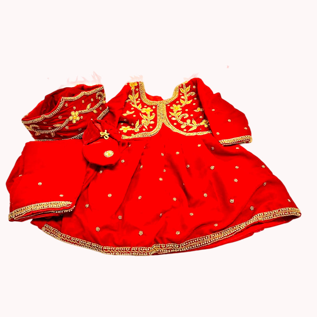 Baby Girls Pasni Dress Set-Velvet-Red