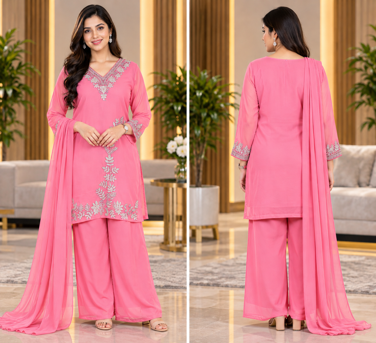 Embroidery 90s Plazzo Kurthi Set 34-38 Pink