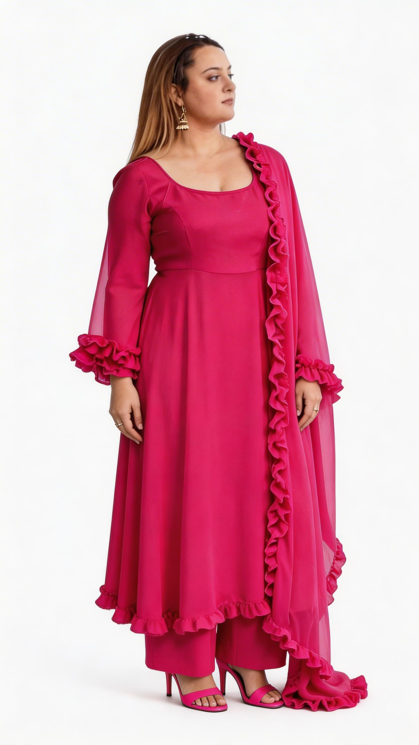 Designer Anarkali Set Hot Pink