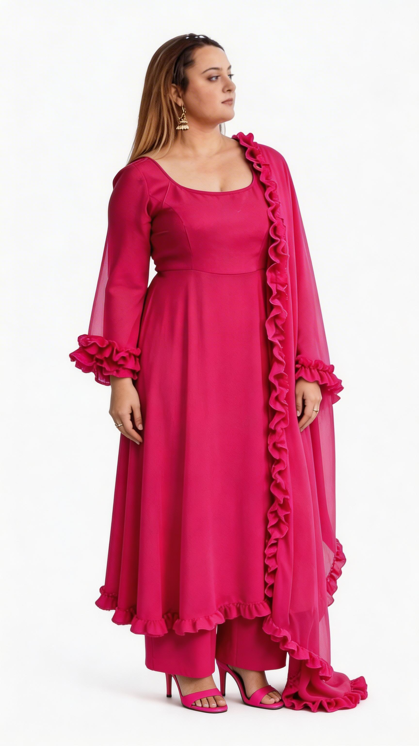 Designer Anarkali Set Hot Pink