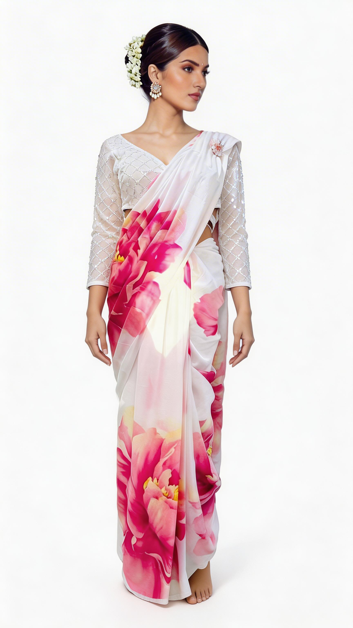 Silk Saree-Pink White