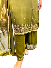 Party Wear Hand Work Kurta Suit Green