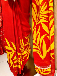 Festival Special Light Weight Saree-Yellow Red