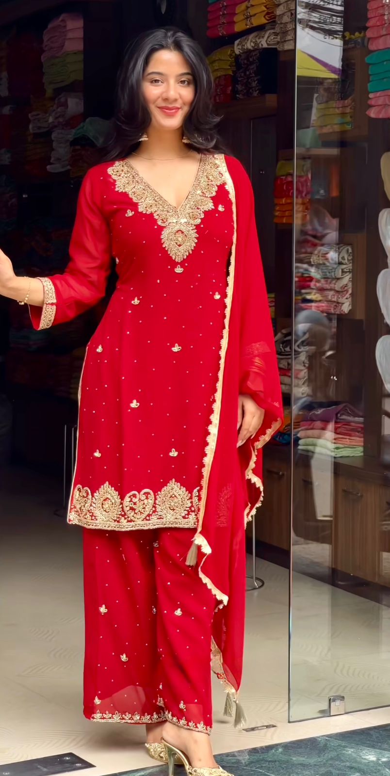 Heavy Georgette Handwork Kurtha Suit