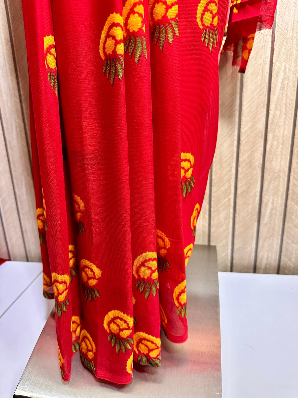 Festival Special Lali Guarans Print Saree-Red