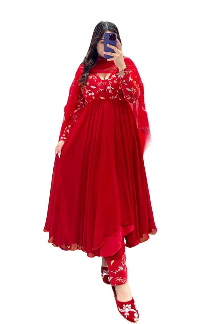 Red Embroidery Anarkali