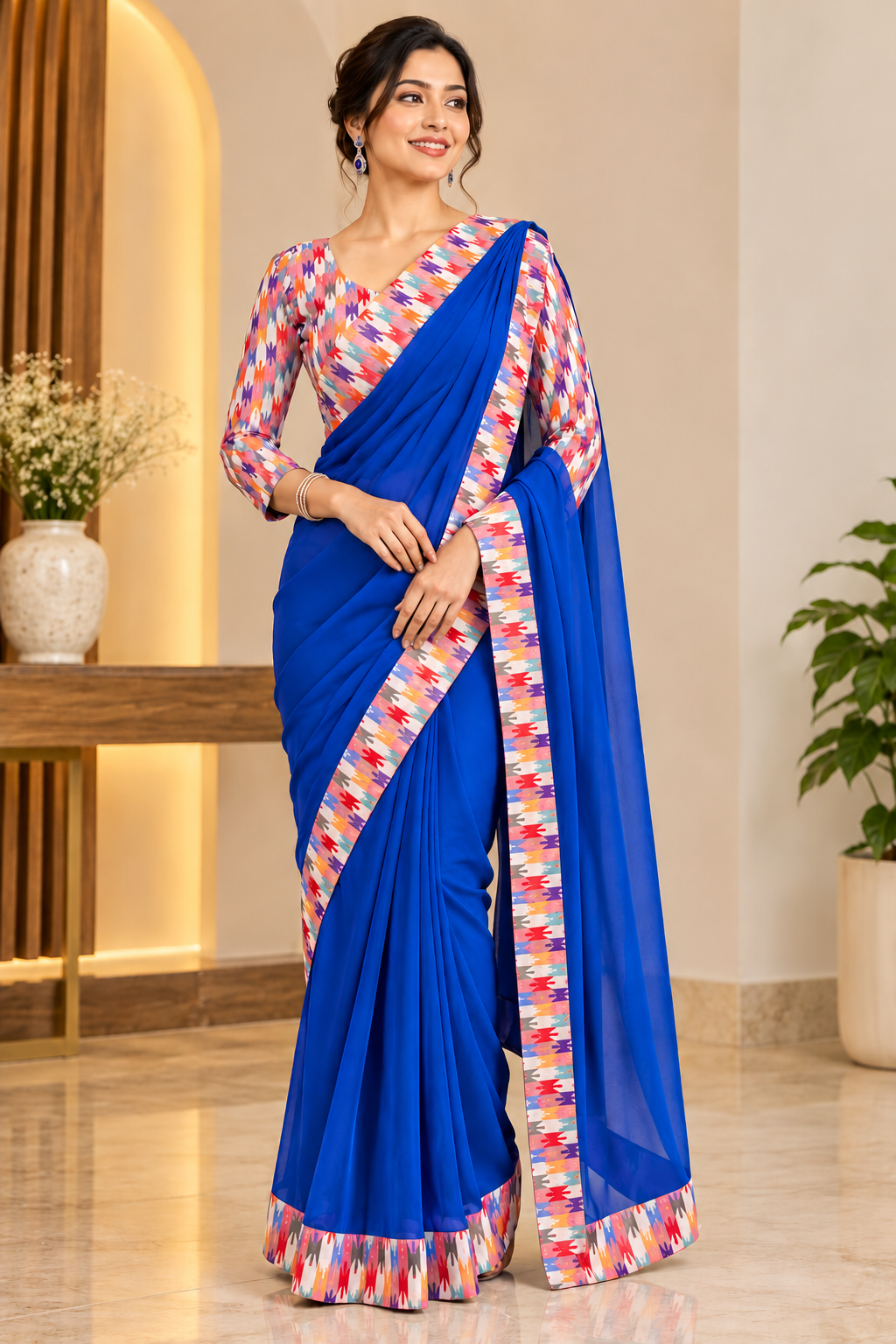 New arrival Premium Nepalese Dhaka Saree Set 34-44 Royal Blue