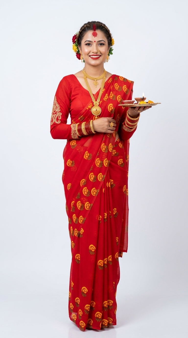 Festival Special Lali Guarans Print Saree-Red