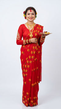 Festival Special Lali Guarans Print Saree-Red