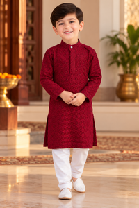 Boys Premium Chikan Kari Kurta With Cotton Pyjama | 2 Colors