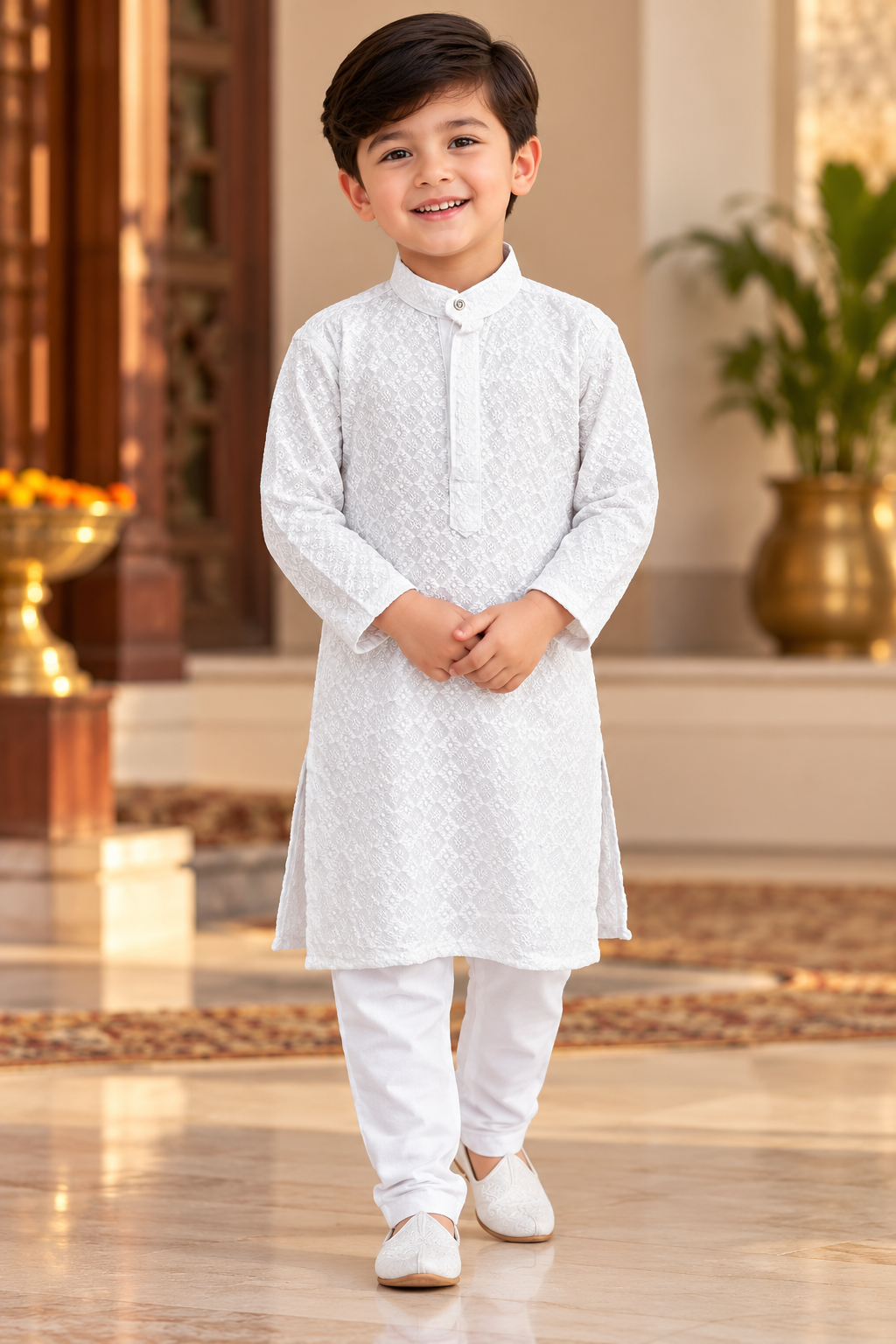 Boys Premium Chikan Kari Kurta With Cotton Pyjama | 2 Colors