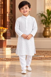 Boys Premium Chikan Kari Kurta With Cotton Pyjama | 2 Colors