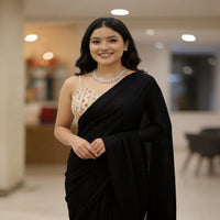 Trending Plain Light Weight Chiffon Saree -Black