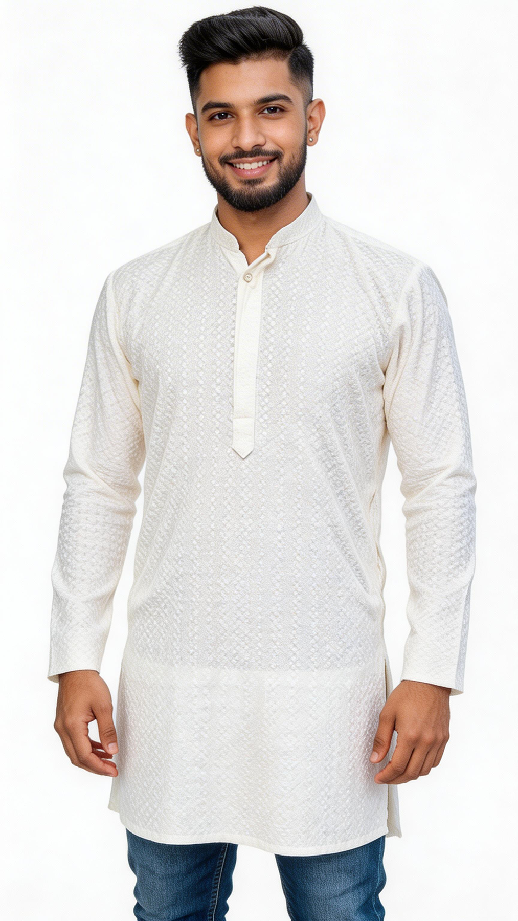 Premium Chikan Kari Kurta White L-2XL