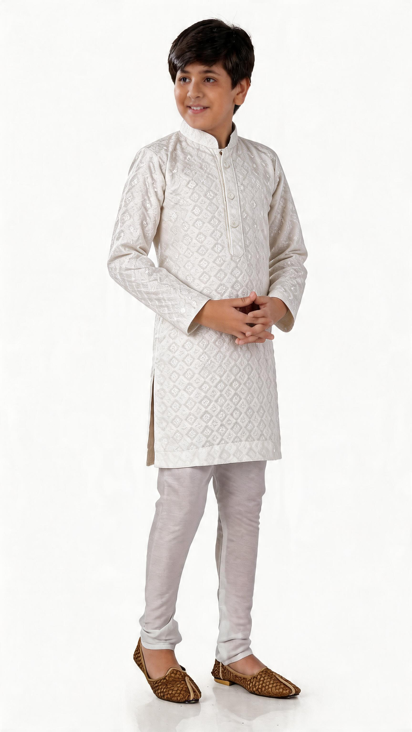 Boys Chikan Kari Kurta With Pyjama | 2 Colors