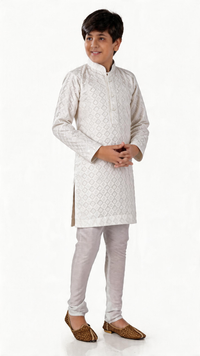 Boys Chikan Kari Kurta With Pyjama | 2 Colors