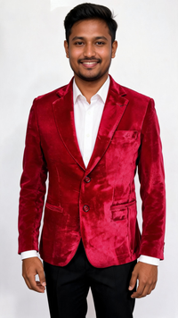 Velvet Blazer-Maroon Red 34-40